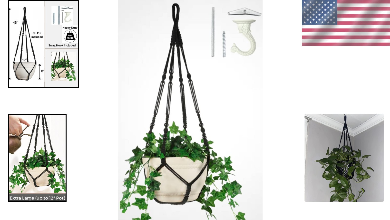 Elegant 43-Inch Macrame Planter Hanger for Indoor Plants – Supports 12-Inch Pots