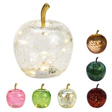 Bruch Glas LED Apfel - Farbe + Größe wählbar - Tisch Leuchte Deko Frucht Timer
