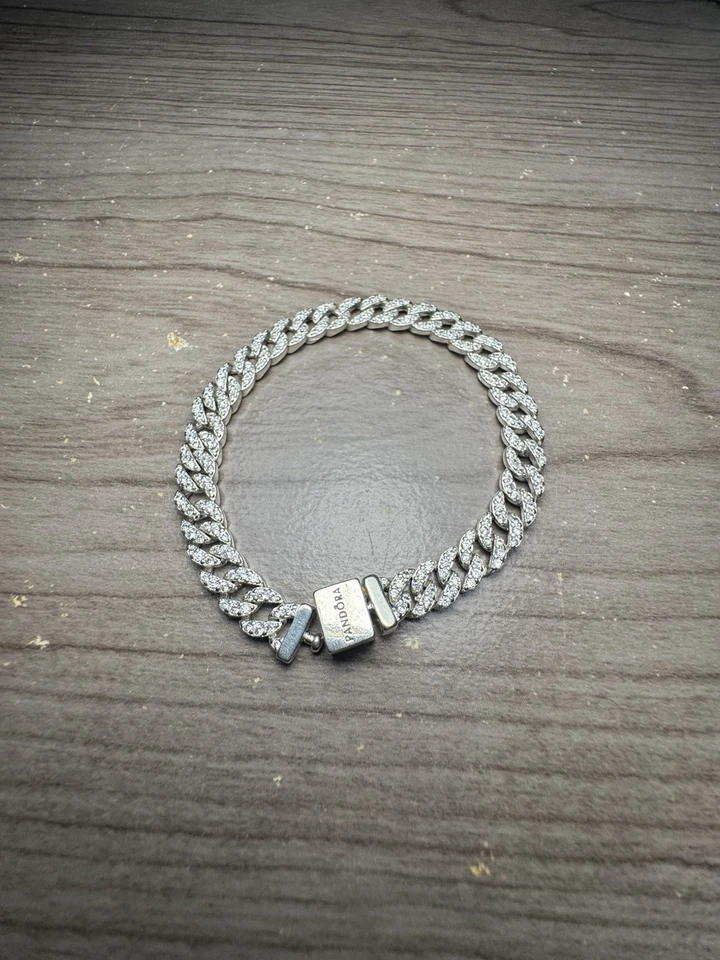 Pulsera Pandora Timeless Pavé Cadena Cubana Auténtica Foto 3 de 4