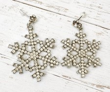 Women  s Snowflake Dangle Earrings Rhinestone Winter Christmas Holiday Sparkly