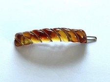 Vintage French Amber Color Hair Barrette Gold Wire Wrap Marked FRANCE