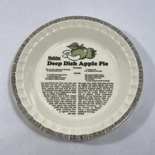 Vtg Watkins Deep Dish Apple Pie Plate W/ Recipe 11” Round Ceramic Home Decor