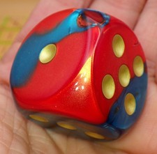 Jumbo 30mm D6 Gemini Dice  Giant Red Teal Gold Pip  Oversized RPG D D MTG Coun