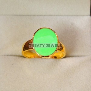 Authentic Jade Oval Cut With 925 Sterling Silver Gold Plated Ring For Men's #B135