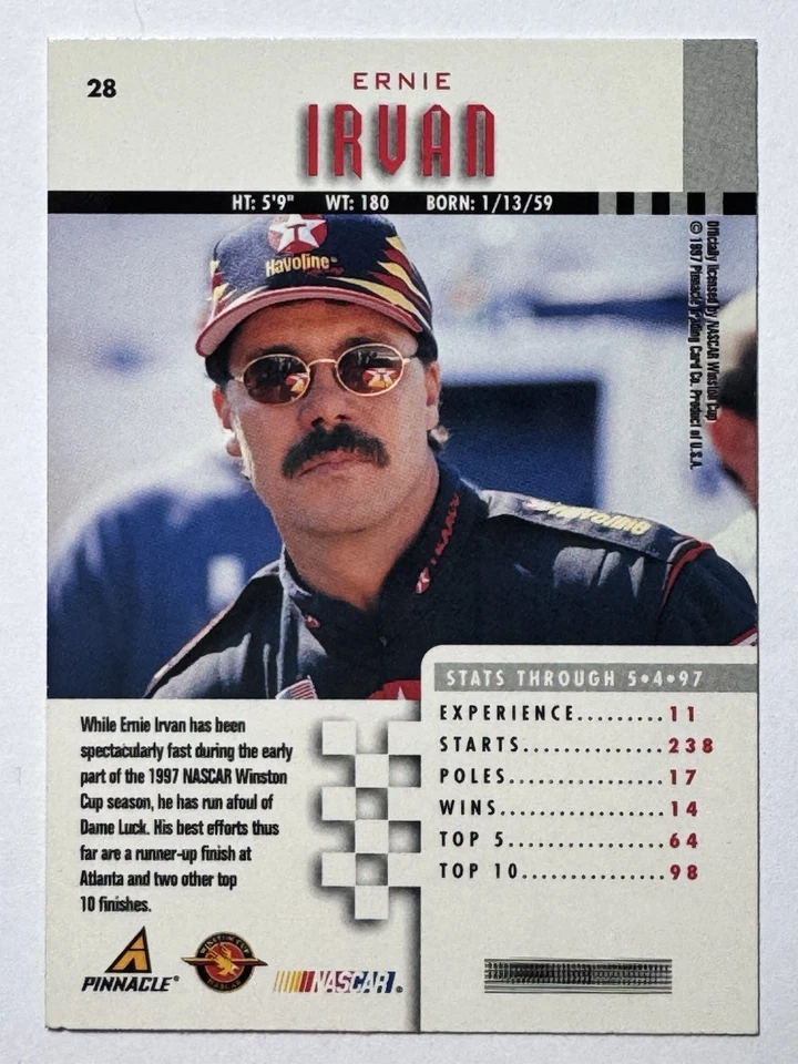 ERNIE IRVAN 1997 Pinnacle NASCAR Racing Card #28 - Image 2 of 2