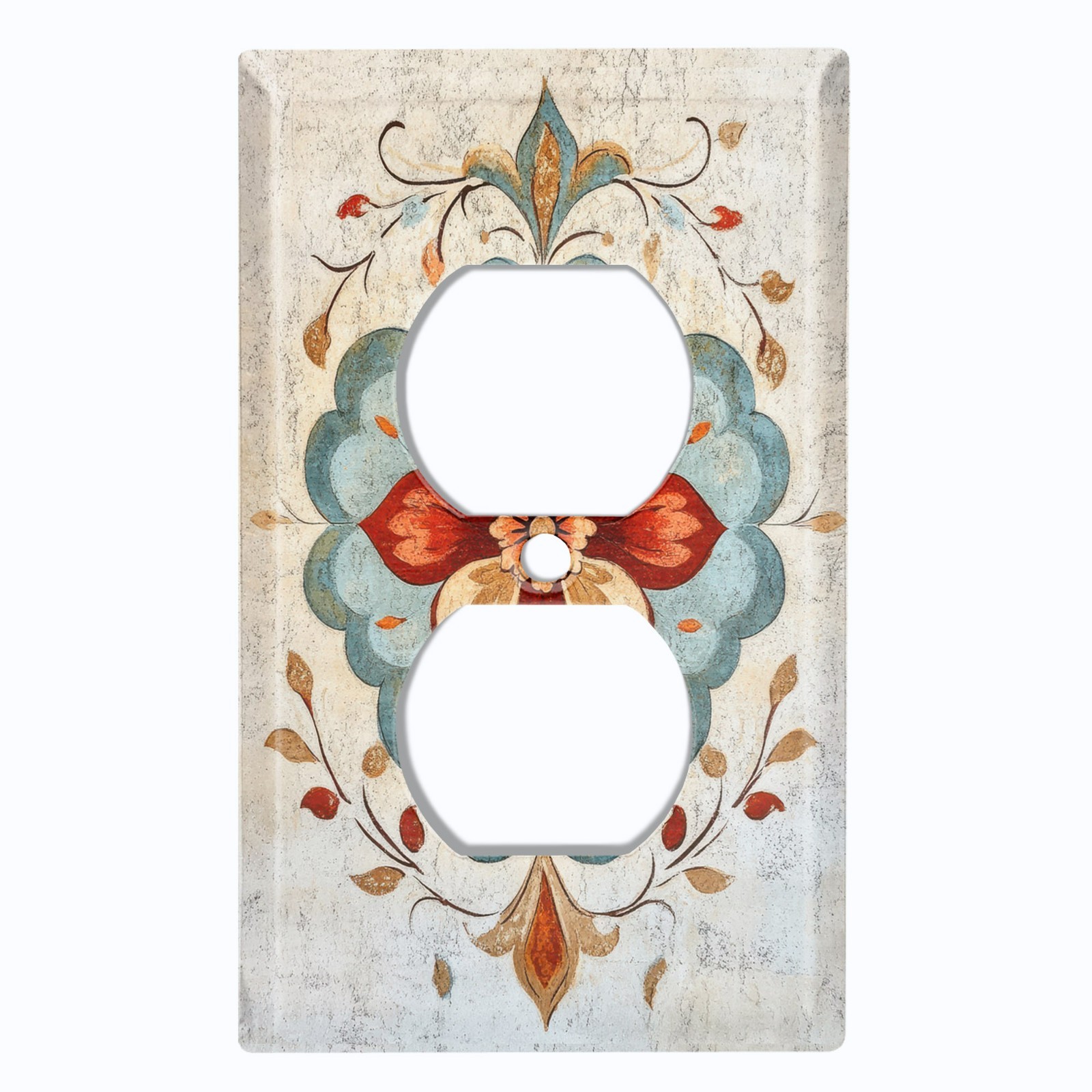 Metal Light Switch Outlet Cover Decorative Wall Plate Rustic Red Floral FWR153