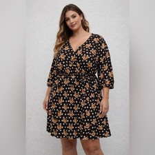 SALE Bedoar Black Silky Dress w/Polka Dots & Tiger Print NWT 3/4 Sleeve 22 NWT