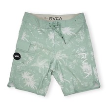 RVCA Boy's Hula Hands Eastern 19 Boardshorts Light Green Tropical Print Size 27