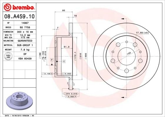Disque de frein BREMBO 08.A459.10 en fonte brute pour berline Peugeot