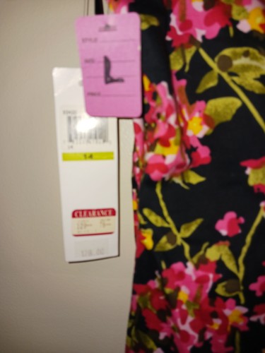 Maggy London NWT Black Pink Retro Floral V-Neckline Cotton Sheath Dress 14 - Picture 4 of 5