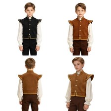 Boys Waistcoat Gold  Trim Vest Stand  Collar Costume Halloween Button Sleeveless