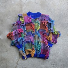VTG Mariea Kim Sweater Women's Medium Shaggy Boho Fringe Colorful Hippie
