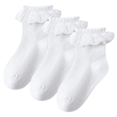 3 Paar Mädchen Rüschensocken Rüschen Spitzensocken für Mädchen Kleinkind 6-8 Jahre weiß - Bild 1 von 7
