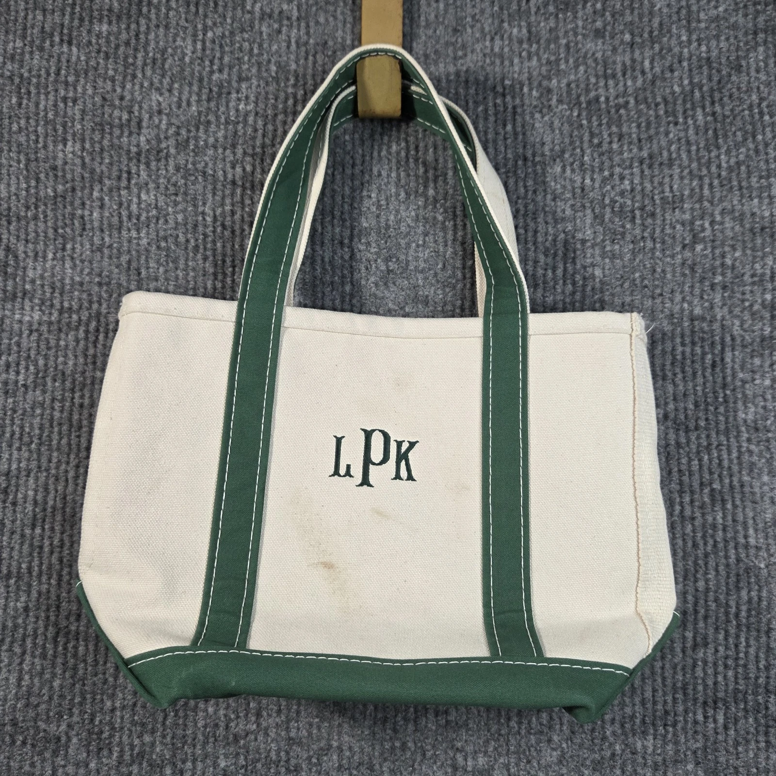 Vintage L.L. Bean Boat And Tote Small Canvas Tote Bag USA Made Green Trim