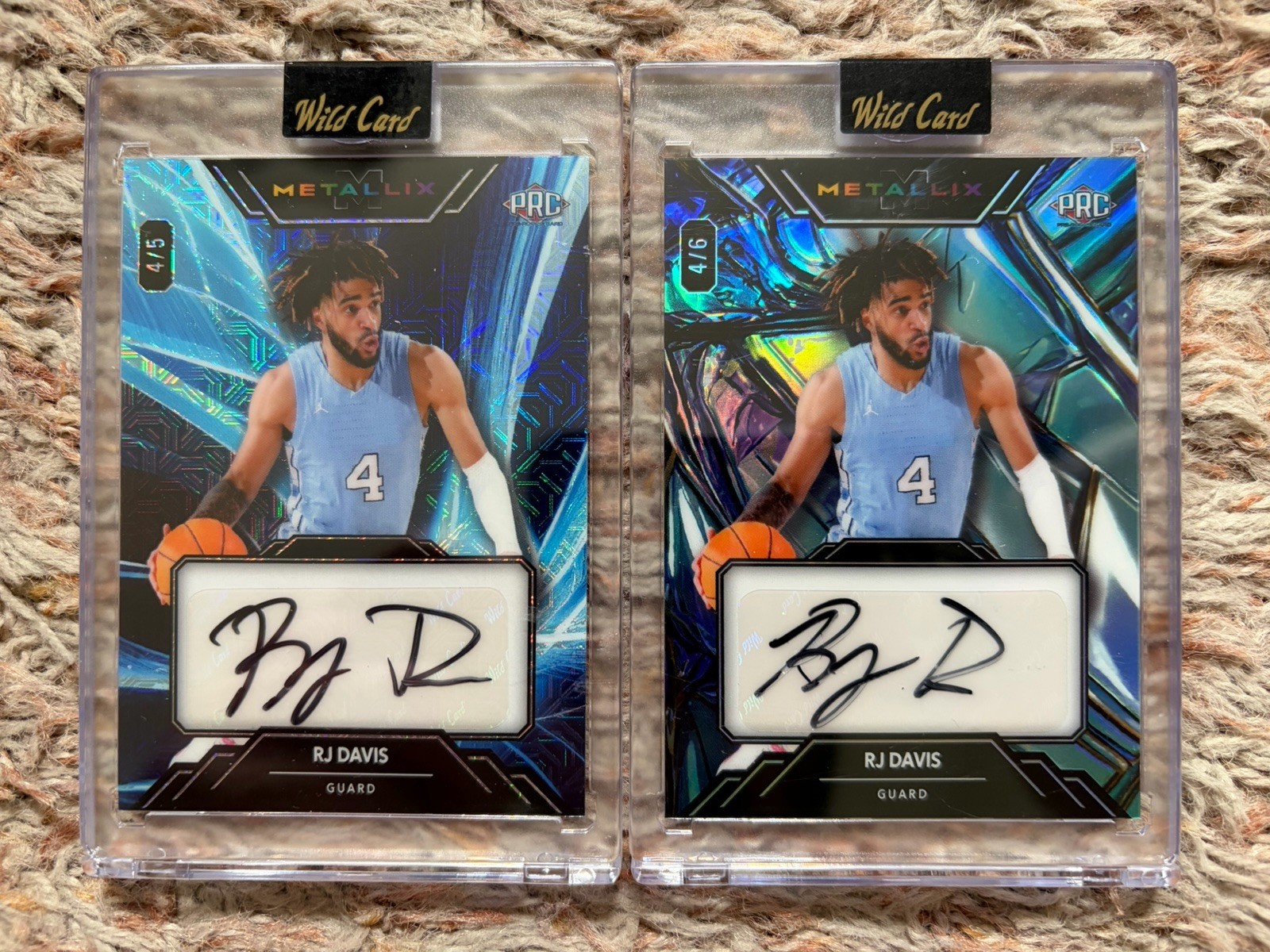 LOT of (2) RJ DAVIS 2024 Wild Card Metallix AUTOGRAPHED Rookie AUTO RC #'d /5 /6