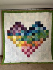 Handmade Cotton Patchwork Heart Pattern Throw Quilt, Multicolor 94x96 inches