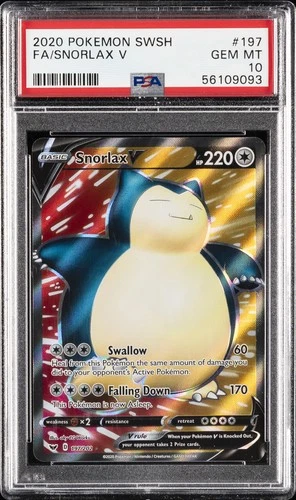 2020 POKEMON SWORD & SHIELD #197 FULL ART/SNORLAX V PSA 10