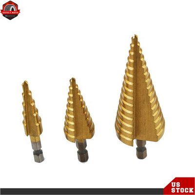 #ad 3 Pcs HSS Step Drill Bit Set Titanium Coated High Speed Steel Cone Drill Bit $7.97