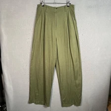 Lioness Olive Green Linen-Blend High-Waist Relaxed Fit Pants Womens Small