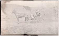 c1909 Woman and Children in Horse Drawn Buggy RPPC Postcard Rural Family Scene