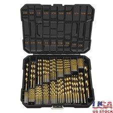 High Speed Steel Drill Bit Set 3/64 to 1/2 Inch Titanium Coating Durable Case US