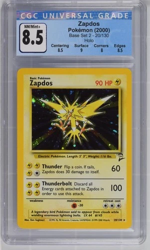 Zapdos Holo Base Set 2 20/130 NM CGC 8.5 1250