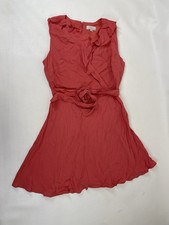 Loft Sleeveless Faux Wrap Ruffle Front Dress Size 2 Red