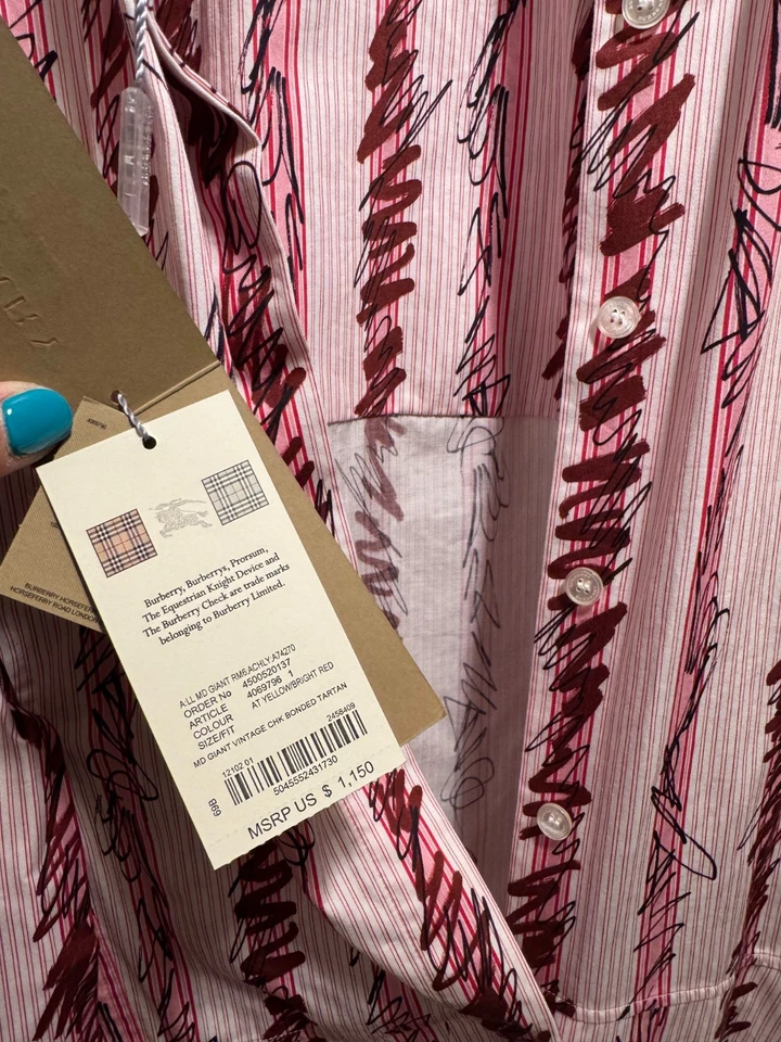 Burberry Scribble полоски хлопковая рубашка платье в светло-розовый совершенно новый с ярлыками - Изображение 3 из 4