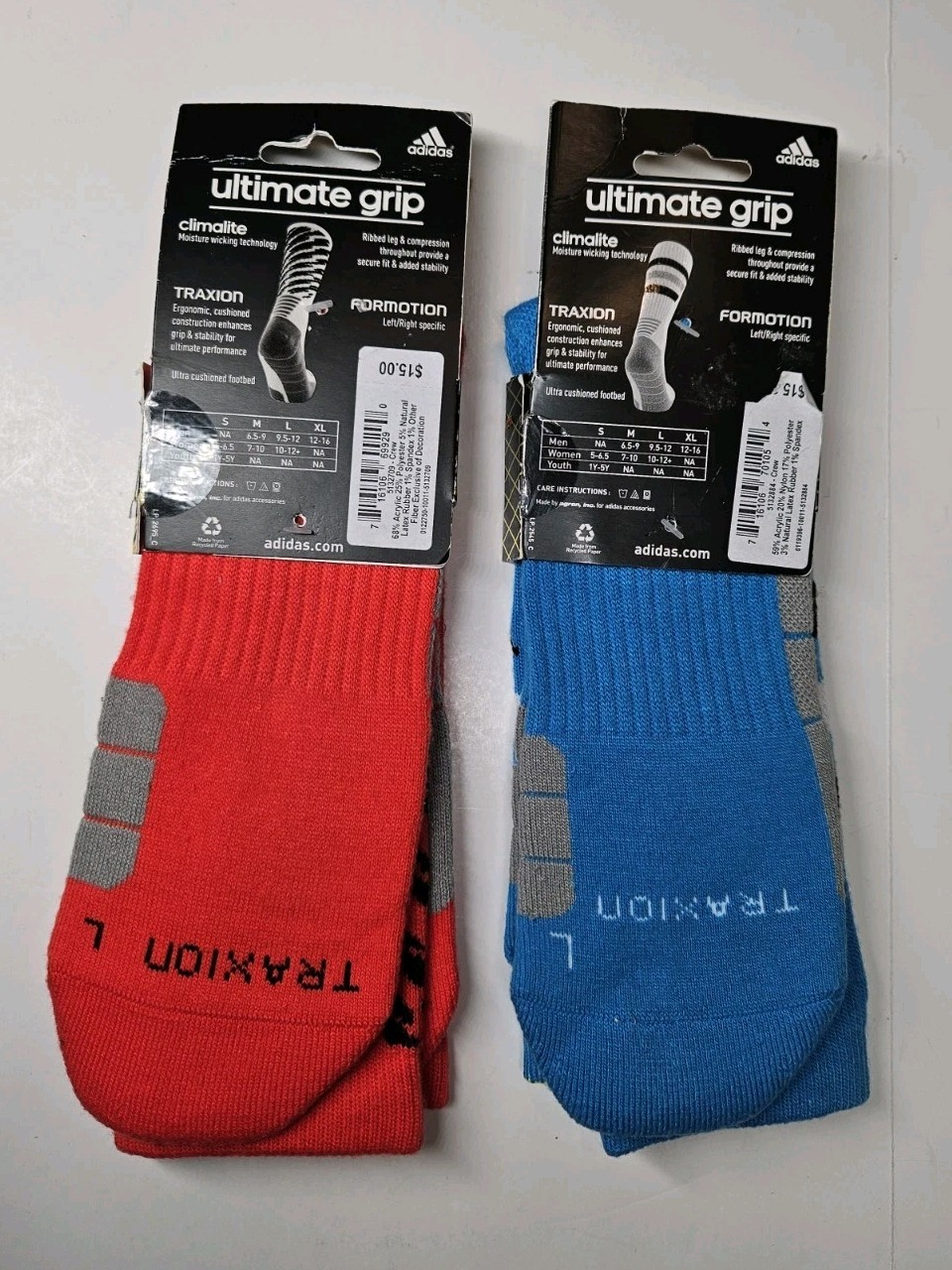 Adidas team speed climalite Traxion Socks Men's L 9.5-12 set of 2 orange blue thumbnail 2