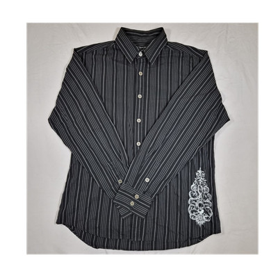 Red Level Nine Black White Striped Button-Up Shirt Goth Punk Emo Alt Y2k Style