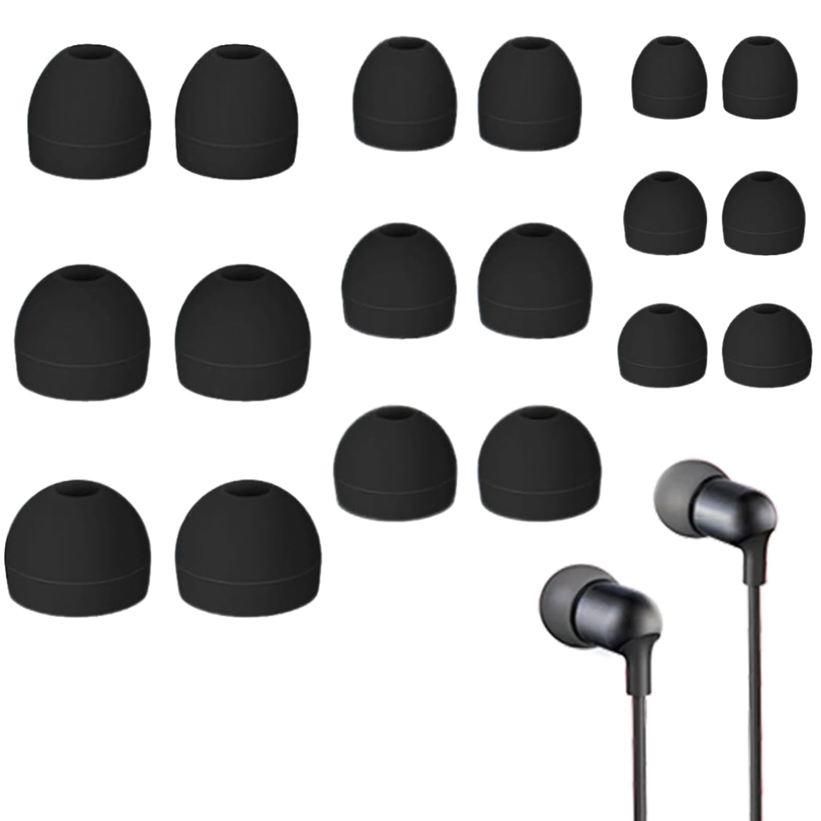 HEIZHU 9 Pairs Silicone Earbud Tips, Replacement Earbuds for Earphones Black