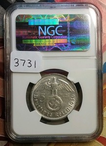 NGC 1936-D Germany Silver 5 Mark Swastika AU 55 