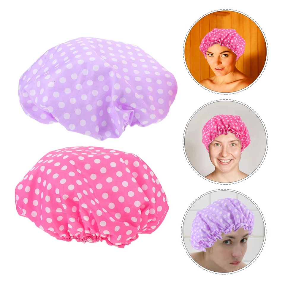 2 Pcs Duschhaube Wiederverwendbar Stilvolle Duschkappe Badhut Mit Doppelschicht - Bild 2 von 4