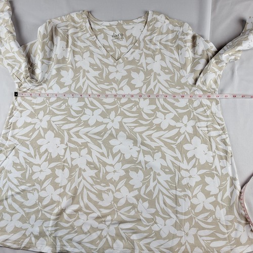 D&Co Womens Top Floral Tan White V Neck 3/4 Sleeve Size XL - Picture 8 of 11
