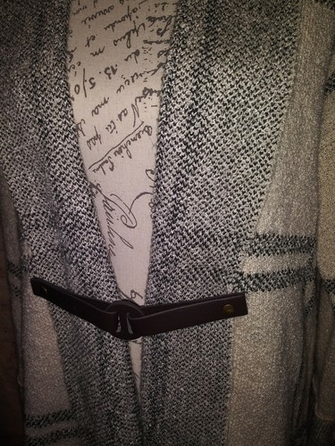 Simply Noelle Sweater S/M Oatmeal & Black Nubby Knit Open Front Duster Cardigan - Picture 5 of 9