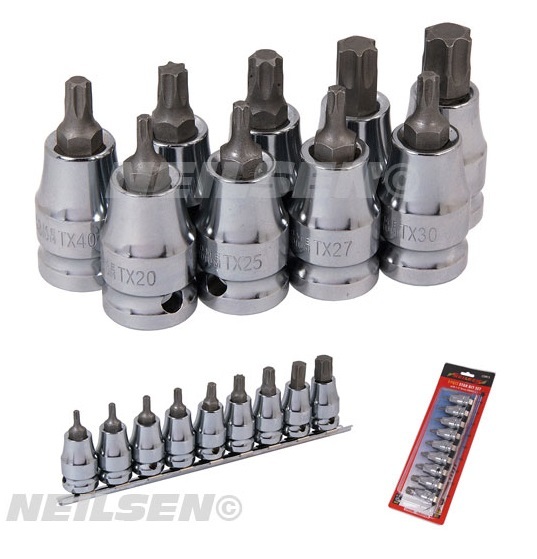 TORX BIT SOCKET SET by NEILSEN TOOLS 1/2"" Dr T20 T25 T27 T30 T40 T45 T50 T55 T60