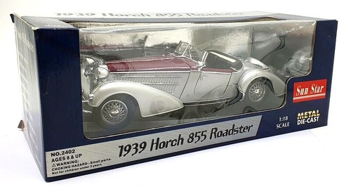 Sun Star 1/18 2402 1939 Horch 855 Roadster Silver Grey/Dark Red - Picture 5 of 5