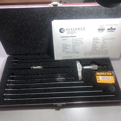 Starrett 445BZ-9RL 0-9  4  Base Depth Micrometer Set With Calibration Report-L22