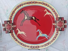 Pendleton Large Platter Handled Tribal Design Primative Horses Vibrant Quality