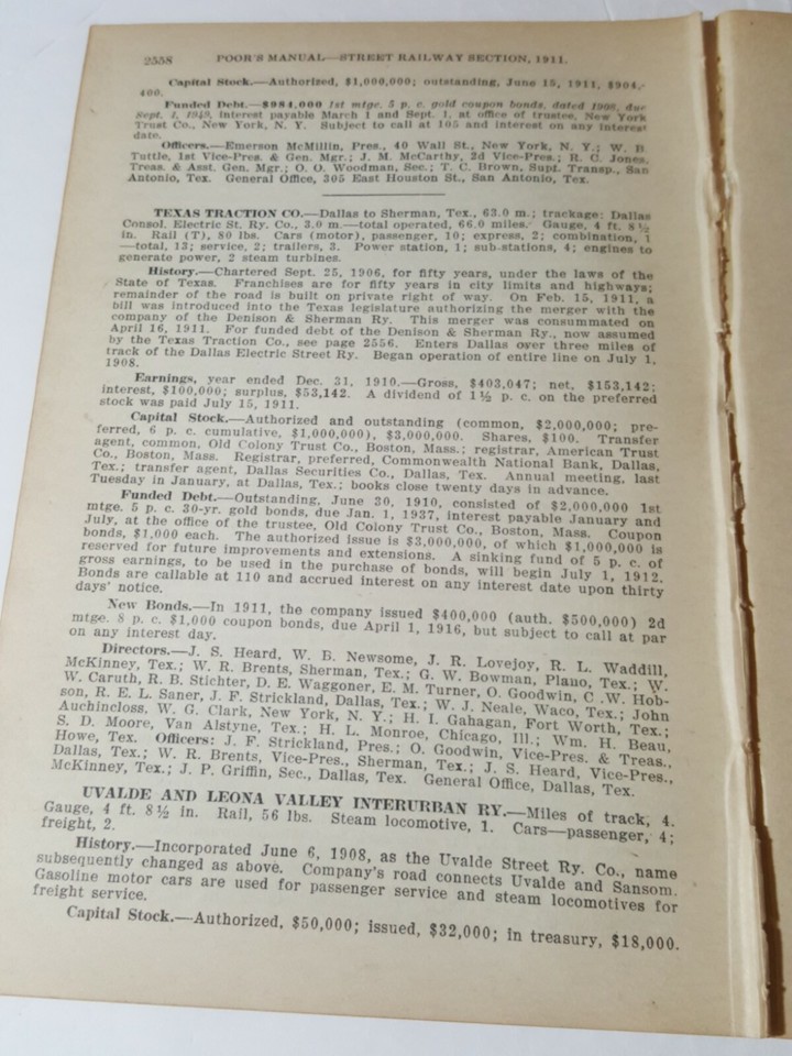 1911 Railroad train street railway reports TEXAS Horse & Electric