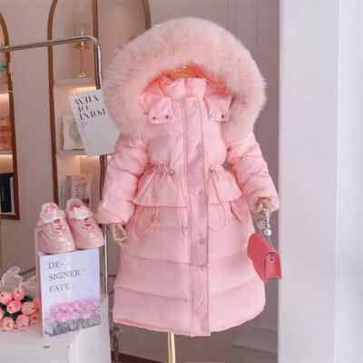 Winter Sweet Long Down Jackets Collar Parkas Children Windproof Thicken Warm US