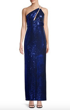 NWT Aidan by Aidan Mattox Asymmetric Metallic Dot Knit Gown Size 2 Cobalt Blue