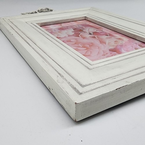 Shabby Chic White Picture Frame With Floral Top Accent 3-3/8"x5-3/8" - Picture 12 of 12