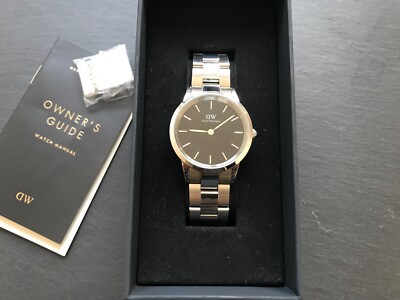 Daniel Wellington Iconic Link 36 Armbanduhr Silber Edelstahl Schwarz Quartz