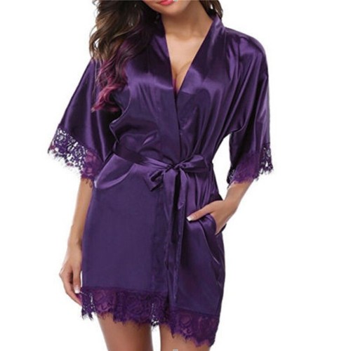 Lace Lingerie Dressing Bath Robe Sexy Ready Night Gown Bride Silk Wedding Stock - Picture 21 of 23