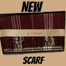 Mens or Womens V.Fraas Scarf 🧣 Warm Winter Scarf Burgundy Plaid New