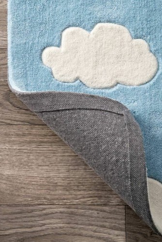 Kids Clouds Baby Blue Hand-Tufted 100% Wool Soft Area Rug Carpet - Picture 5 of 9