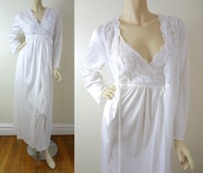 Vintage 80s Bridal Gilead Nightgown Peignoir set lace at bust Medium 6996 USA