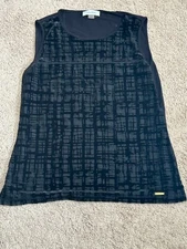 Calvin Klein Womens Shirt Size Small Black Textured Fabric Classic Dressy