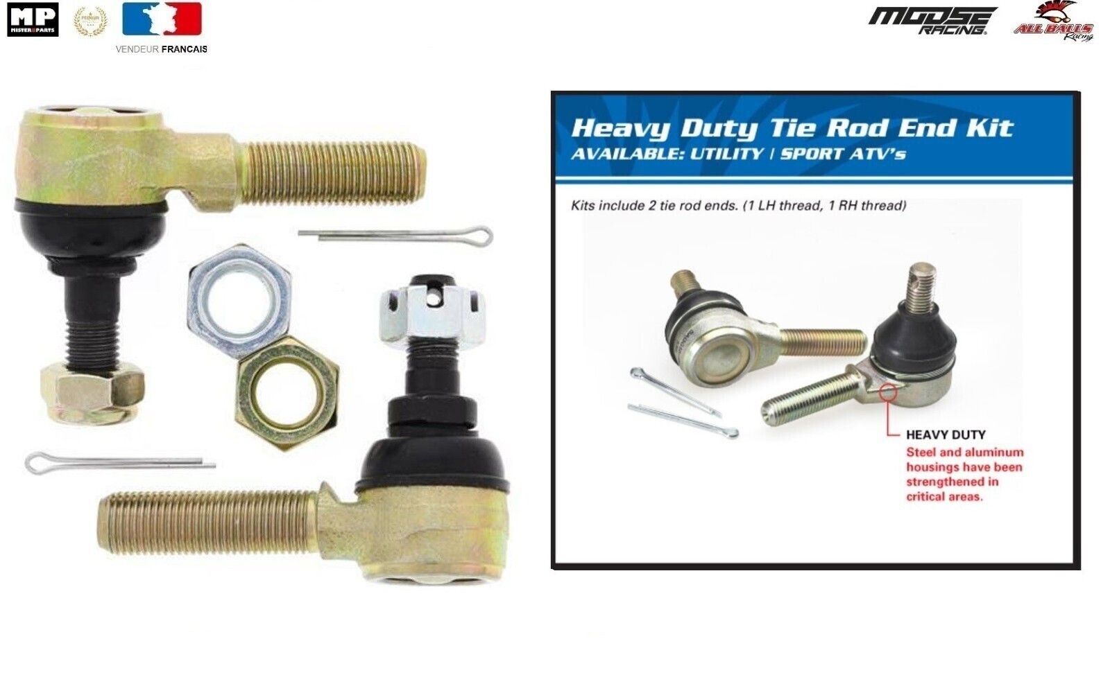 Kit rotule de direction 51-1052 pour quad Arctic Cat 650 H1 Mudpro 2010-2011